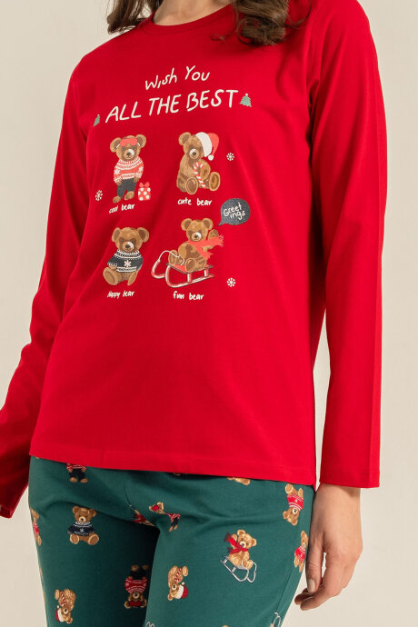 Rolypoly Anne Kız %100 Pamuk Wish You All The Best Kırmızı Uzun Kol Pijama Takım RP3918-A-V1 - 7