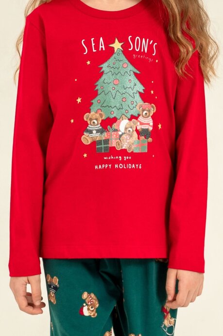 Rolypoly Anne Kız %100 Pamuk Wish You All The Best Kırmızı Uzun Kol Pijama Takım RP3918-A-V1 - 5