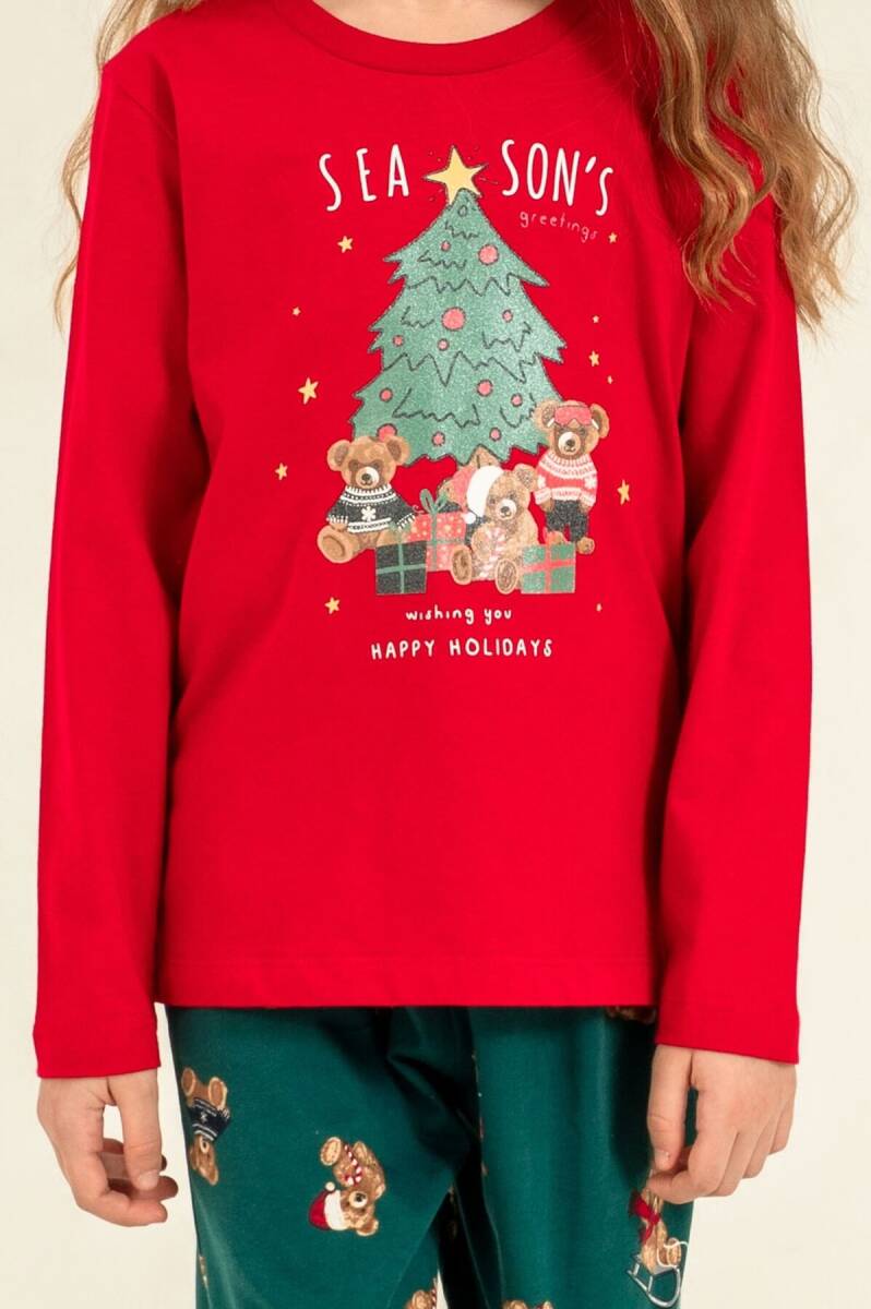 Rolypoly Anne Kız %100 Pamuk Wish You All The Best Kırmızı Uzun Kol Pijama Takım RP3918-A-V1 - 5