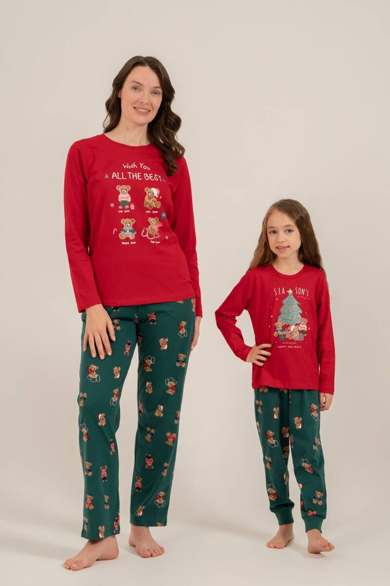 Rolypoly Anne Kız %100 Pamuk Wish You All The Best Kırmızı Uzun Kol Pijama Takım RP3918-A-V1 - 1