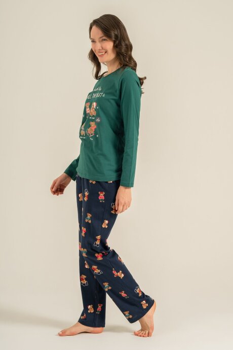 Rolypoly Anne Kız %100 Pamuk Wish You All The Best Yeşil Uzun Kol Pijama Takım RP3918-A-V2 - 8