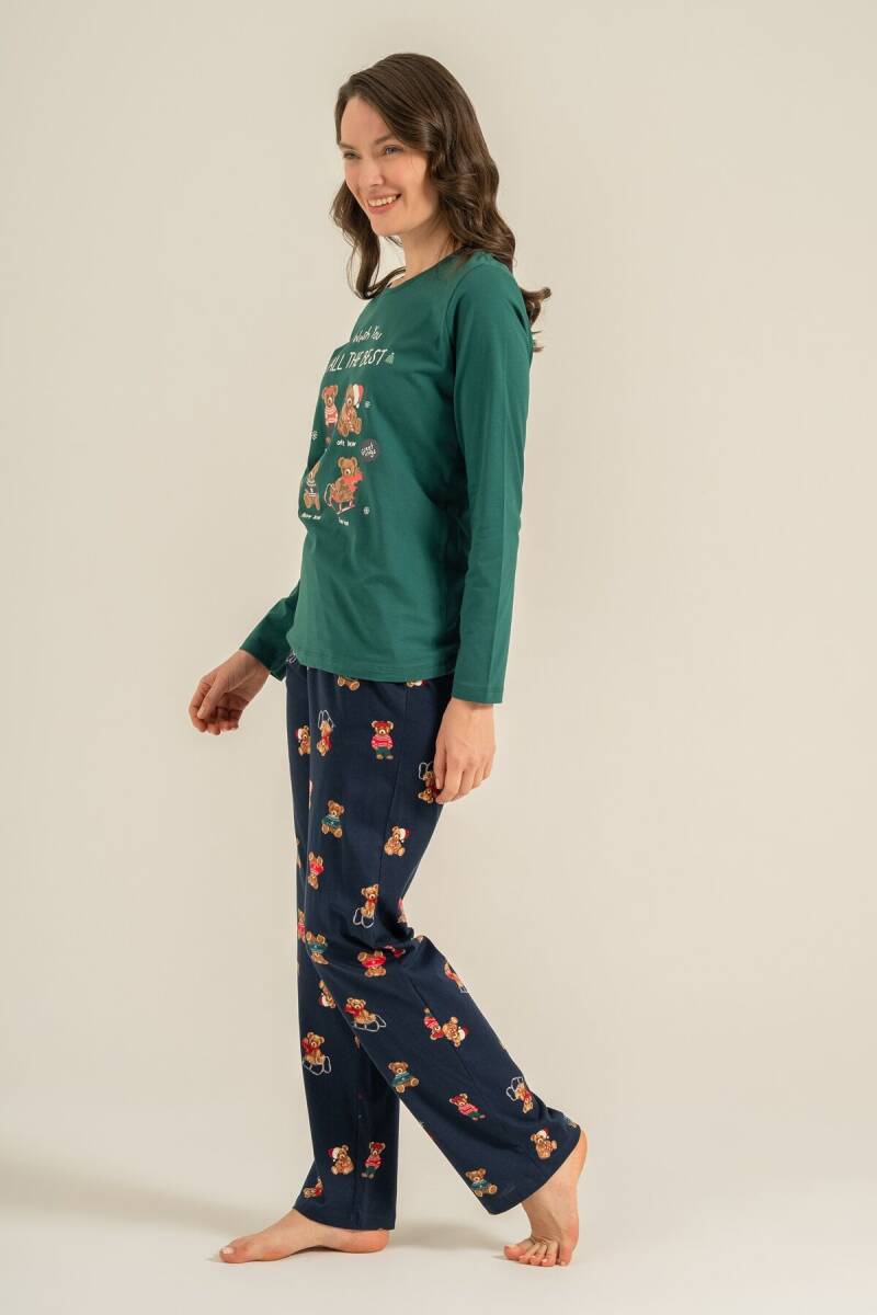 Rolypoly Anne Kız %100 Pamuk Wish You All The Best Yeşil Uzun Kol Pijama Takım RP3918-A-V2 - 8