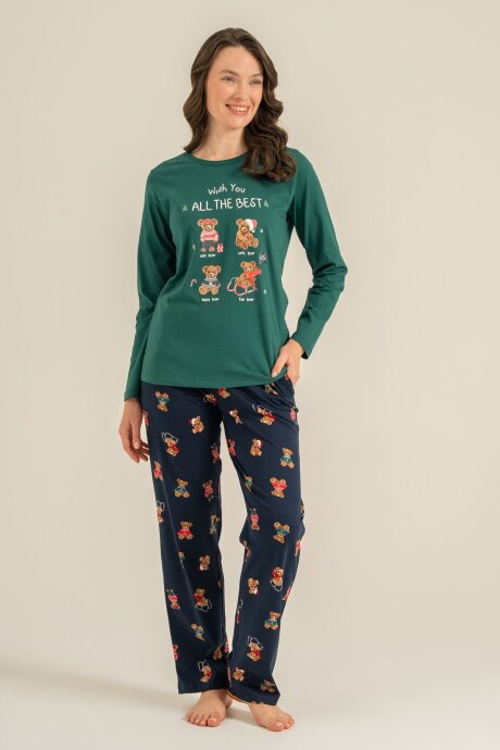 Rolypoly Anne Kız %100 Pamuk Wish You All The Best Yeşil Uzun Kol Pijama Takım RP3918-A-V2 - 6