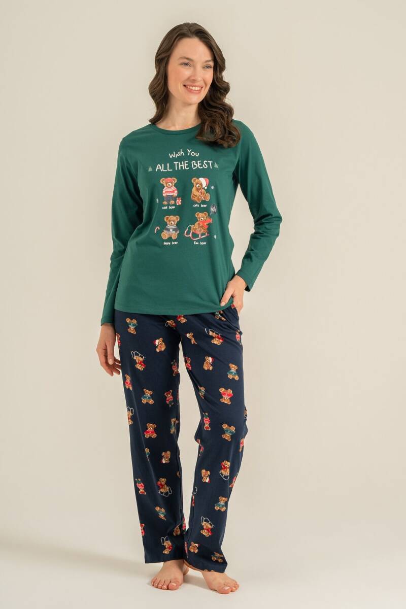 Rolypoly Anne Kız %100 Pamuk Wish You All The Best Yeşil Uzun Kol Pijama Takım RP3918-A-V2 - 6