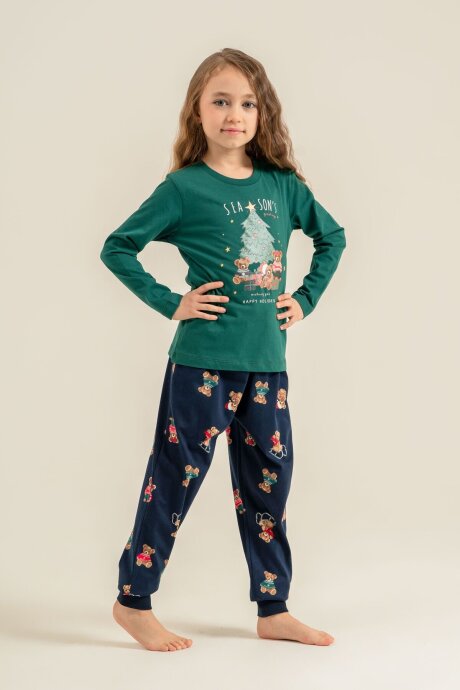 Rolypoly Anne Kız %100 Pamuk Wish You All The Best Yeşil Uzun Kol Pijama Takım RP3918-A-V2 - 3