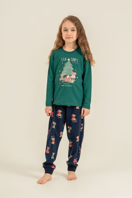 Rolypoly Anne Kız Wish You All The Best Yeşil Uzun Kol Pijama Takım RP3918-A-V2 (1)