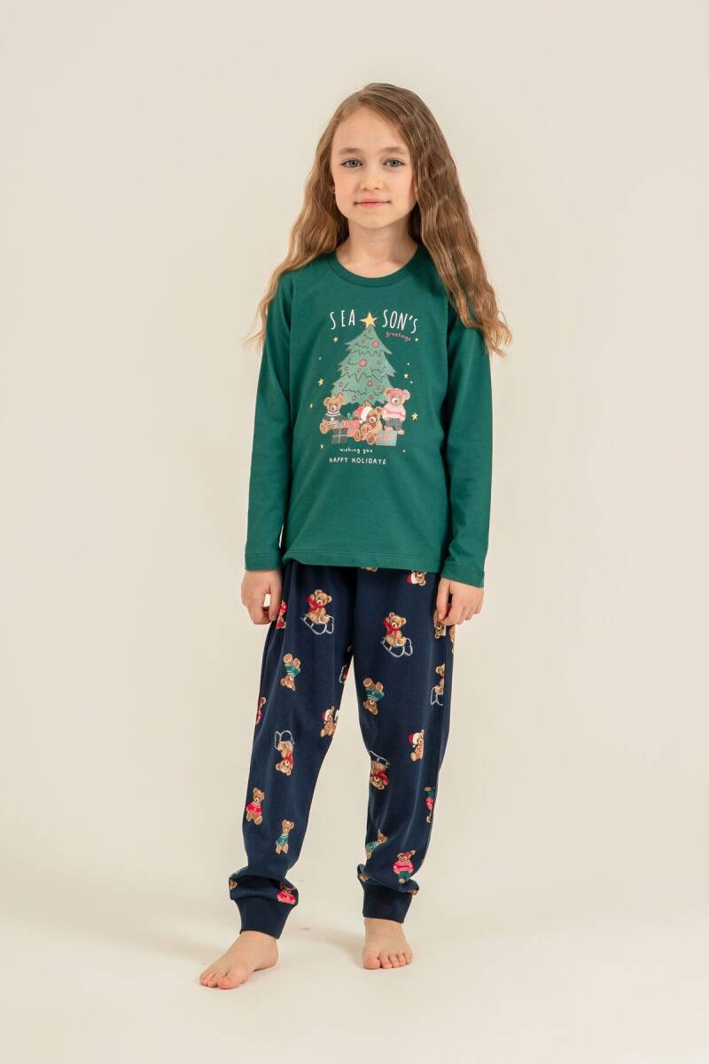 Rolypoly Anne Kız %100 Pamuk Wish You All The Best Yeşil Uzun Kol Pijama Takım RP3918-A-V2 - 2