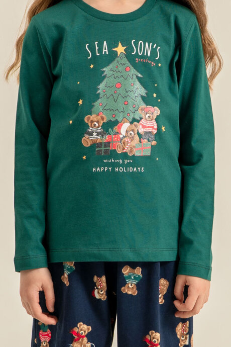 Rolypoly Anne Kız %100 Pamuk Wish You All The Best Yeşil Uzun Kol Pijama Takım RP3918-A-V2 - 5