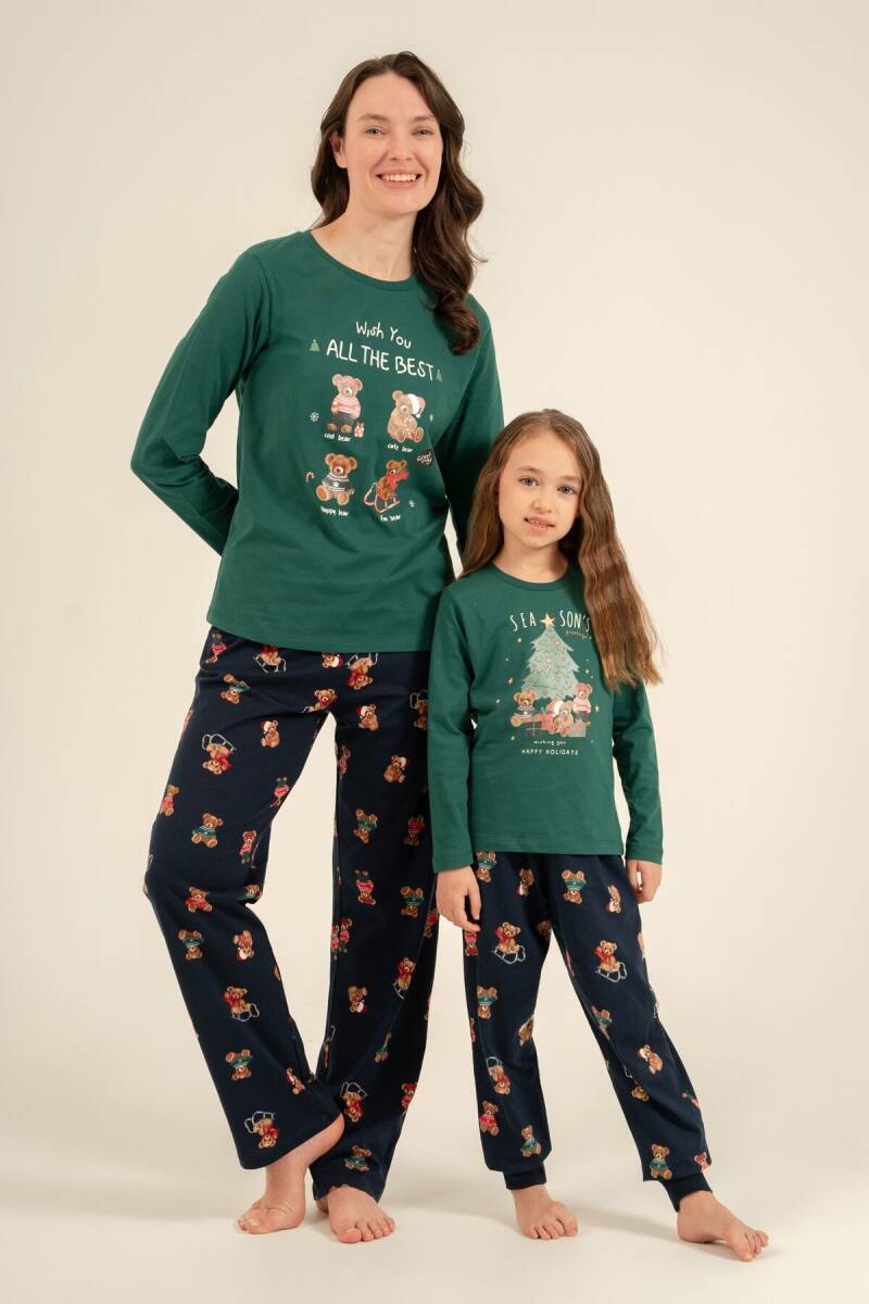 Rolypoly Anne Kız %100 Pamuk Wish You All The Best Yeşil Uzun Kol Pijama Takım RP3918-A-V2 - 1