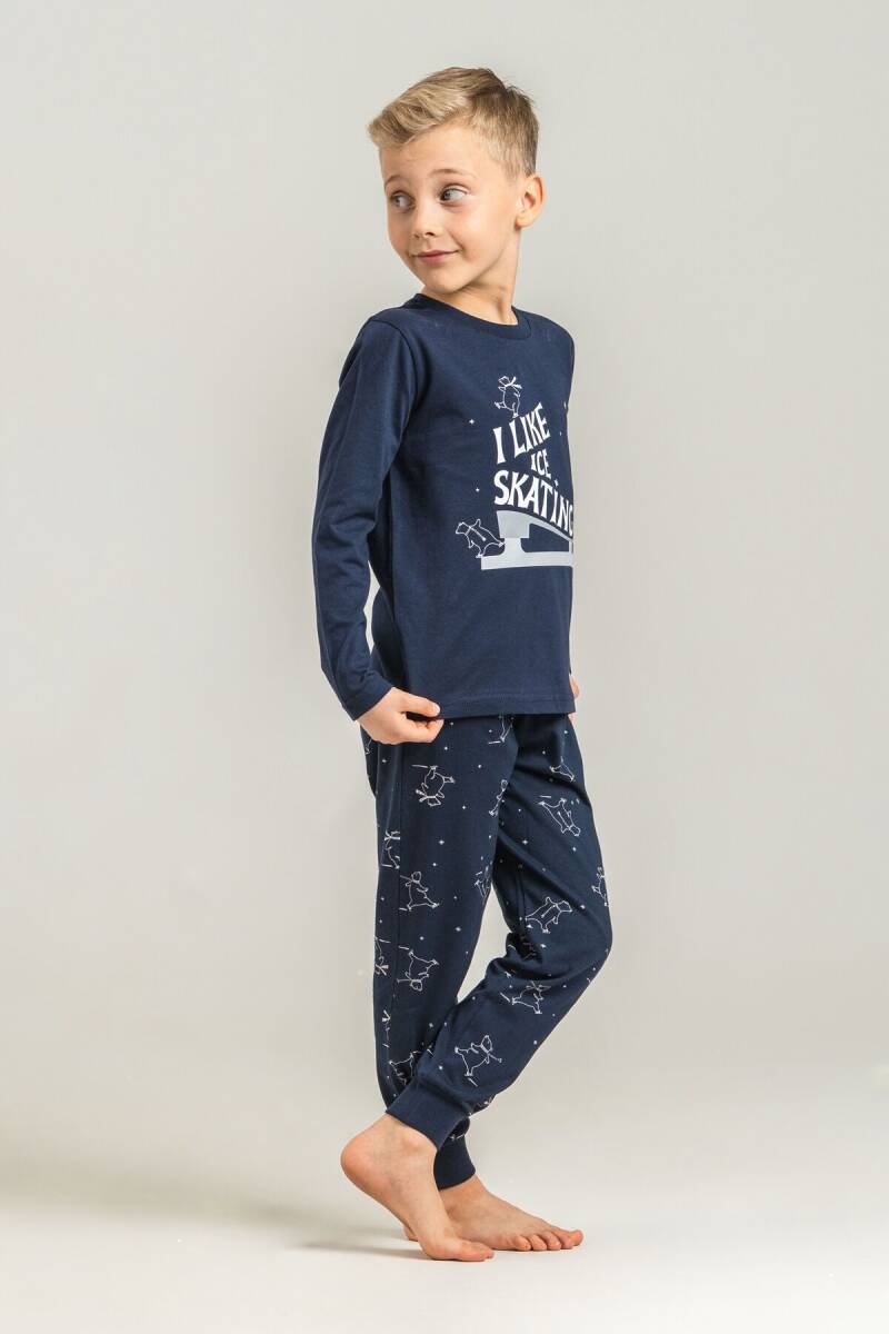 Rolypoly Baba Oğul %100 Pamuk I Like Ice Skating Lacivert Uzun Kol Pijama Takım RP3864-A-V1 - 3