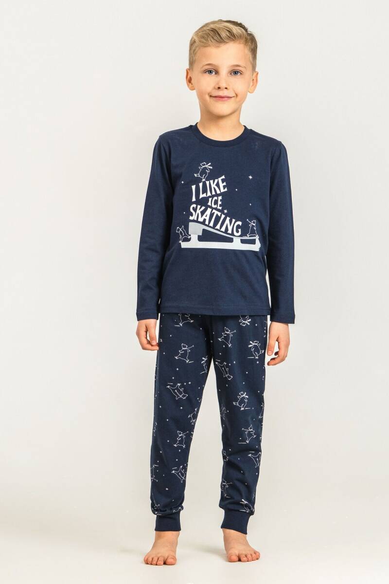 Rolypoly Baba Oğul %100 Pamuk I Like Ice Skating Lacivert Uzun Kol Pijama Takım RP3864-A-V1 - 2