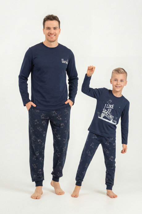 Rolypoly Baba Oğul I Like Ice Skating Lacivert Uzun Kol Pijama Takım RP3864-A-V1