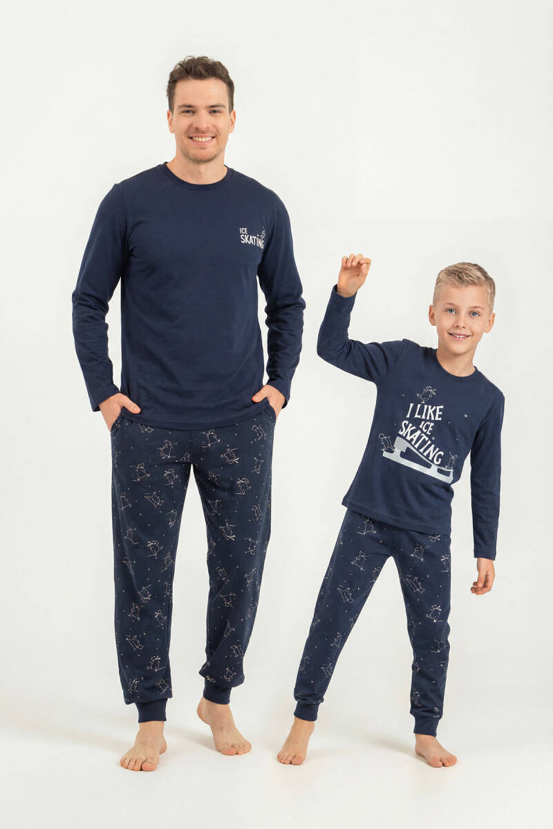 Rolypoly Baba Oğul %100 Pamuk I Like Ice Skating Lacivert Uzun Kol Pijama Takım RP3864-A-V1 - 1