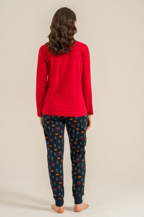 Rolypoly Be Happy Everyday Anne Kız %100 Pamuk Kırmızı Uzun Kol Pijama Takım RP3932-A-V1 - 6