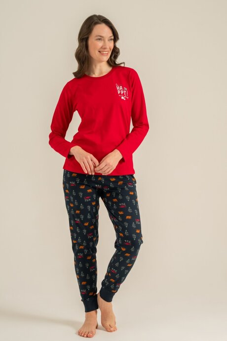 Rolypoly Be Happy Everyday Anne Kız %100 Pamuk Kırmızı Uzun Kol Pijama Takım RP3932-A-V1 - 5