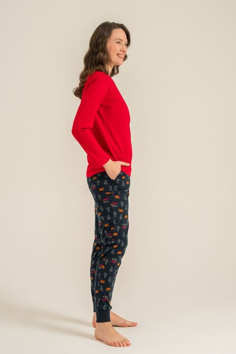 Rolypoly Be Happy Everyday Anne Kız %100 Pamuk Kırmızı Uzun Kol Pijama Takım RP3932-A-V1 - 7