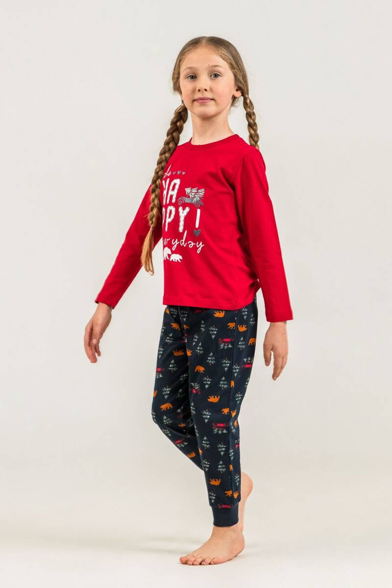 Rolypoly Be Happy Everyday Anne Kız %100 Pamuk Kırmızı Uzun Kol Pijama Takım RP3932-A-V1 - 3