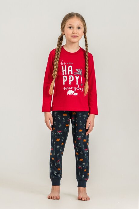 Rolypoly Be Happy Everyday Anne Kız %100 Pamuk Kırmızı Uzun Kol Pijama Takım RP3932-A-V1 (1)