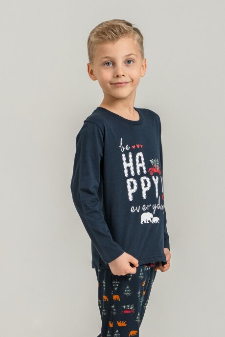 Rolypoly Be Happy Everyday Baba Oğul %100 Pamuk Lacivert Uzun Kol Pijama Takım RP3933-A-V1 - 4