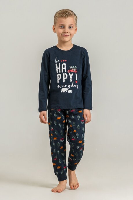 Rolypoly Be Happy Everyday Baba Oğul %100 Pamuk Lacivert Uzun Kol Pijama Takım RP3933-A-V1 (1)