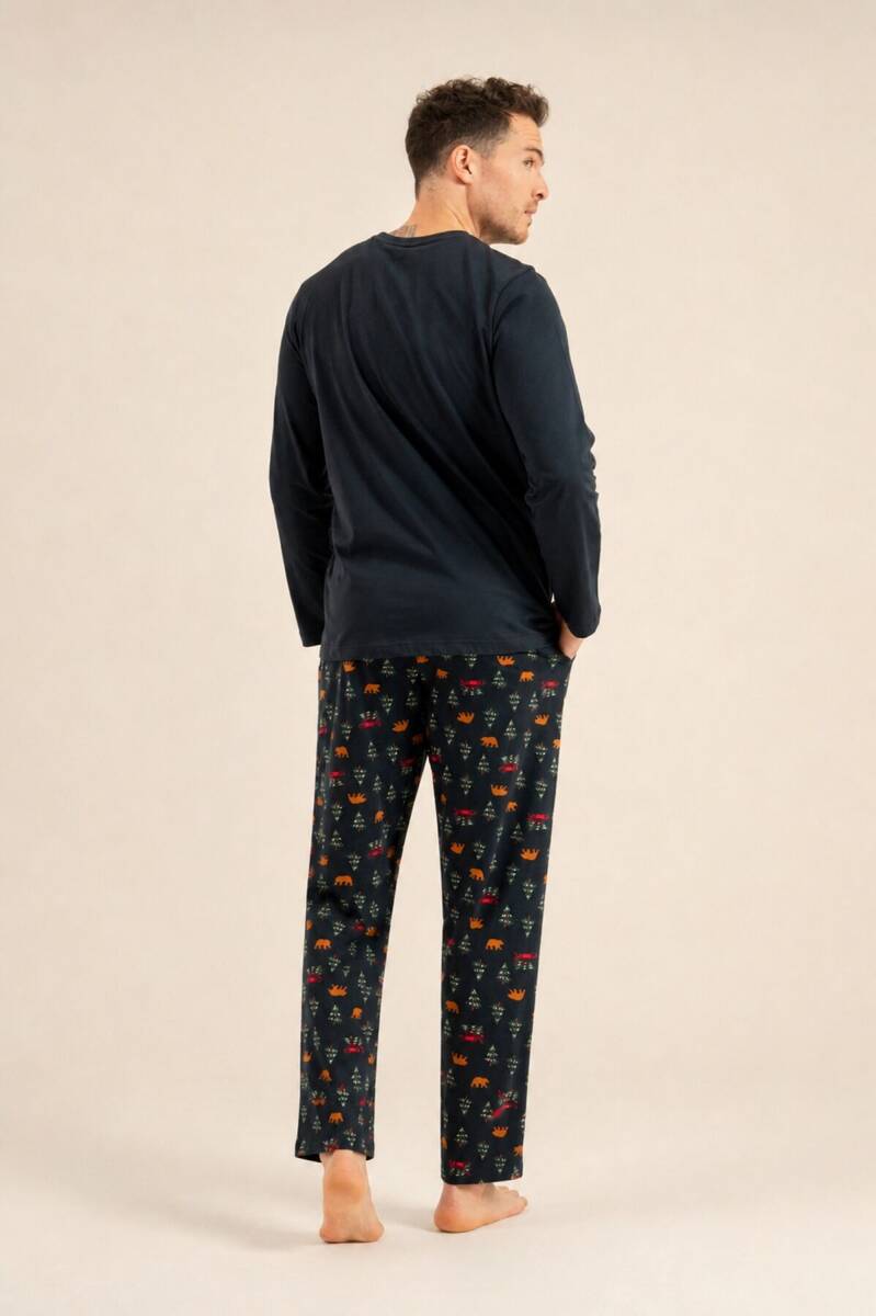 Rolypoly Be Happy Everyday Baba Oğul %100 Pamuk Lacivert Uzun Kol Pijama Takım RP3933-A-V1 - 6