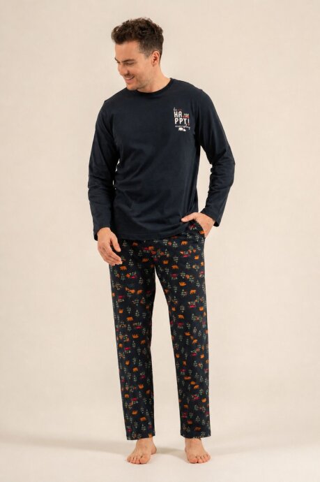 Rolypoly Be Happy Everyday Baba Oğul %100 Pamuk Lacivert Uzun Kol Pijama Takım RP3933-A-V1 - 8