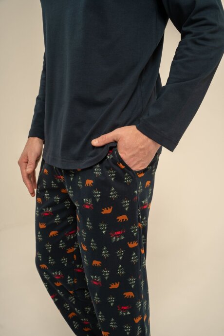 Rolypoly Be Happy Everyday Baba Oğul %100 Pamuk Lacivert Uzun Kol Pijama Takım RP3933-A-V1 - 7