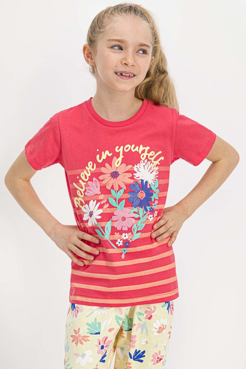 RolyPoly - Rolypoly Believe Yourself Nar Çiçeği Kısa Kollu Kız Çocuk Pijama Takımı