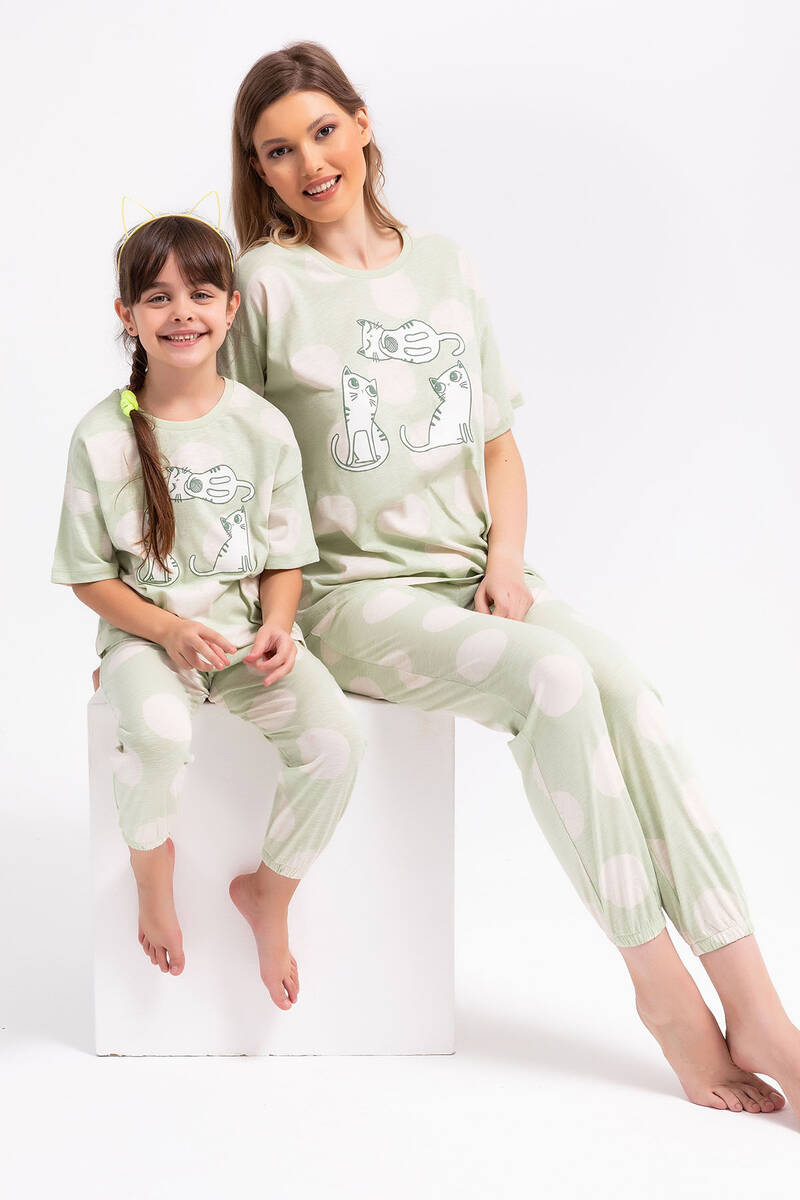 RolyPoly - Rolypoly Cats Su Yeşili Kız Çocuk Pijama Takımı