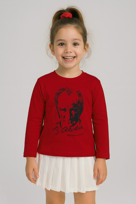Rolypoly Erkek Çocuk Bisiklet Yaka Baskılı Kışlık Regular Fit Kırmızı T-Shirt RP3832-C-V2 (1)