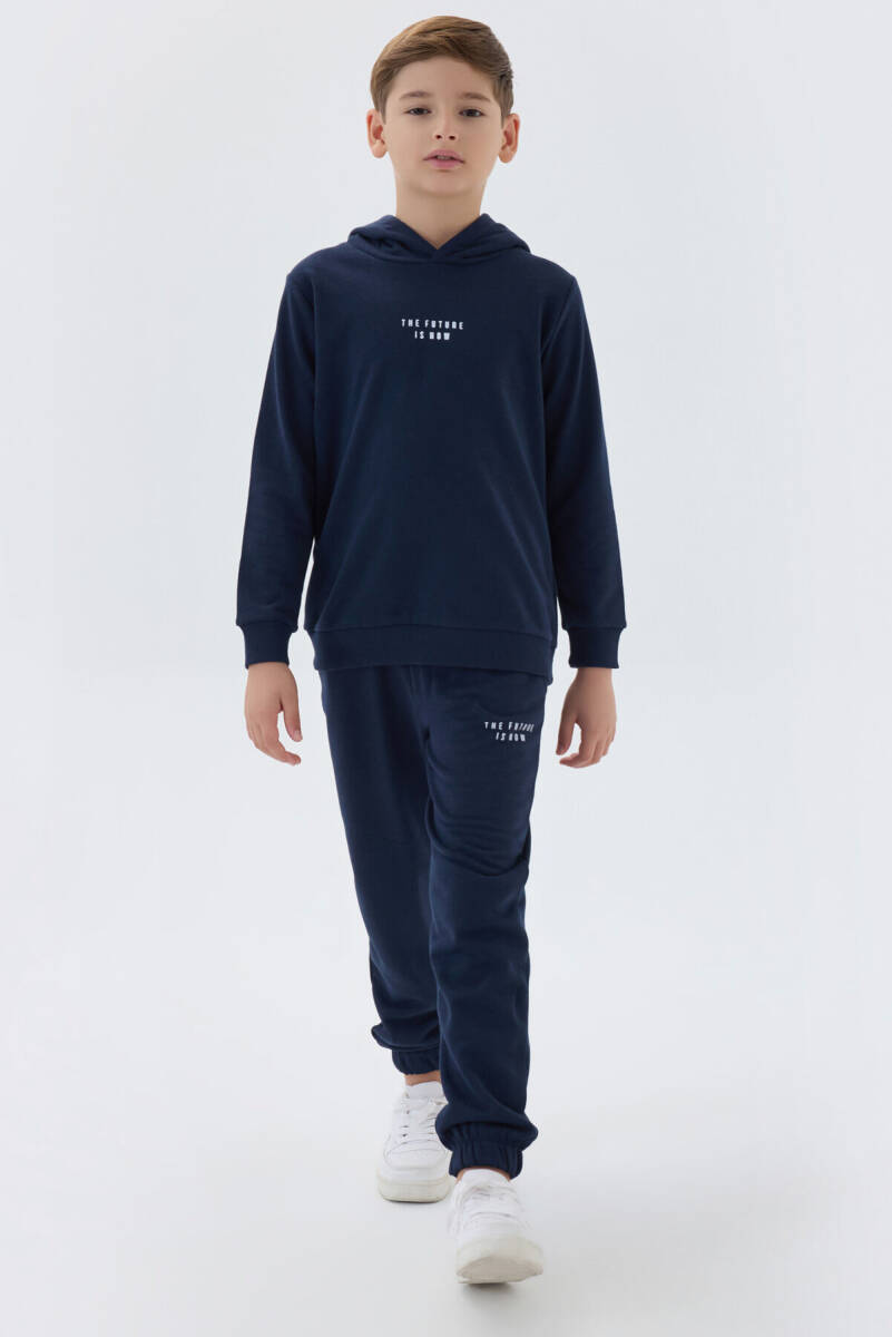 Rolypoly Erkek Çocuk Kapüşonlu Empirme Baskılı Kışlık Regular Fit Lacivert Eşofman Takımı RP3510-C-V2 - 2