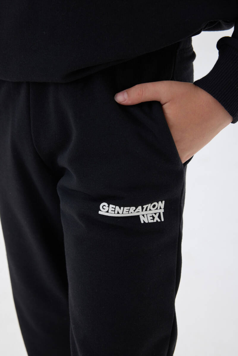 Rolypoly Erkek Çocuk Pamuklu Bisiklet Yaka Empirme Baskılı Kışlık Regular Fit Siyah Eşofman Takımı RP3511-C-V1 - 3