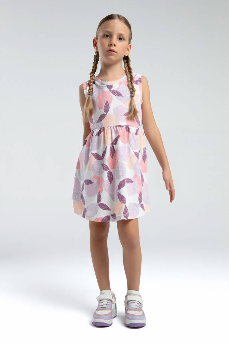 Rolypoly Kız Çocuk Pamuklu Bisiklet Yaka Baskısız Yazlık Regular Fit Pembe Elbise RP3619-C-V2 - 3