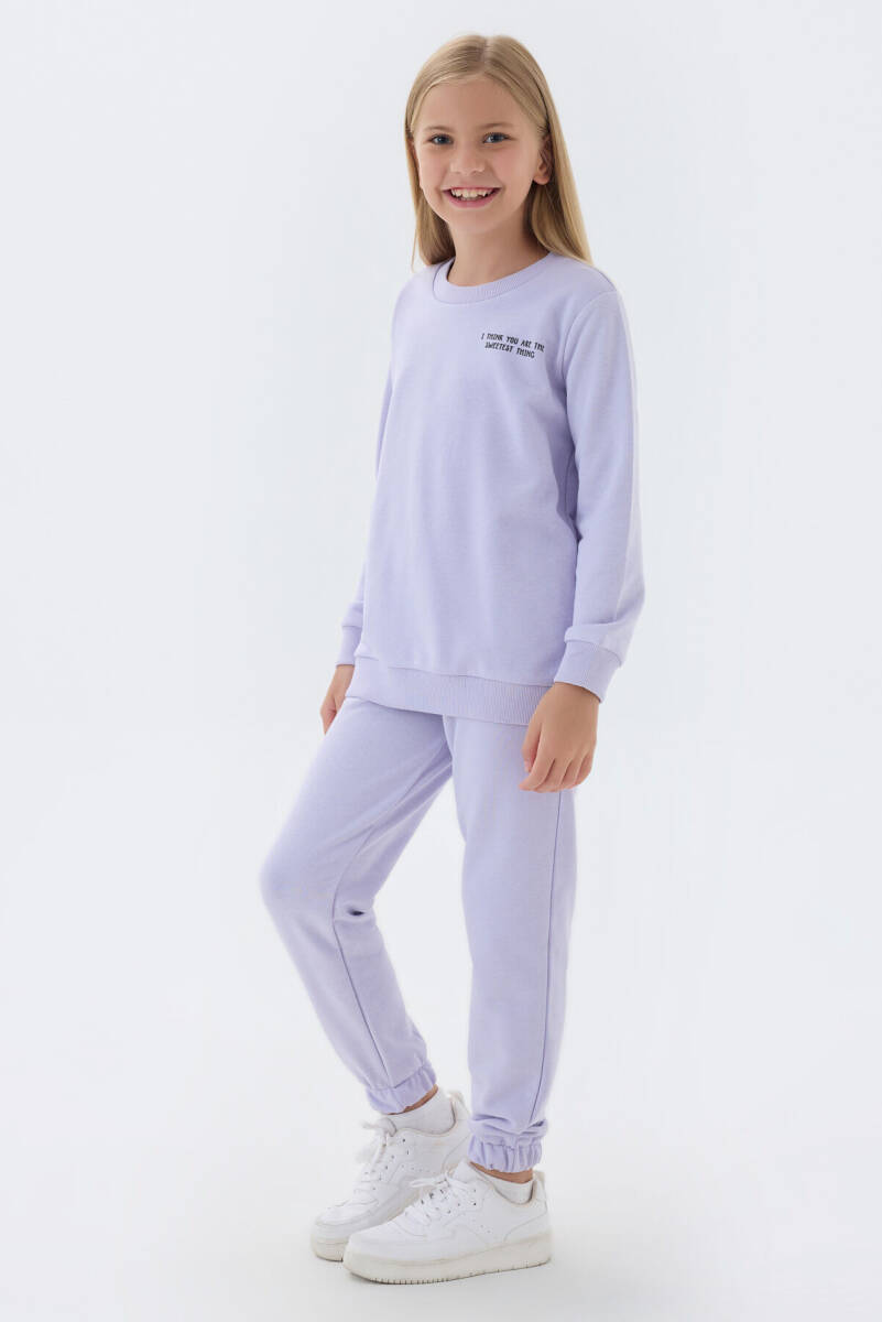 Rolypoly Kız Çocuk Pamuklu Bisiklet Yaka Empirme Baskılı Kışlık Regular Fit Mor Eşofman Takımı RP3502-C-V3 - 5