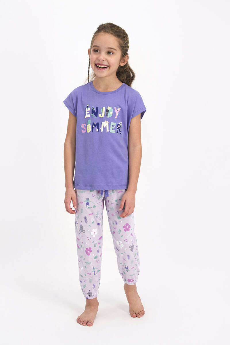 Rolypoly Enjoy Summer Mor Kız Çocuk Kısa Kol Pijama Takımı