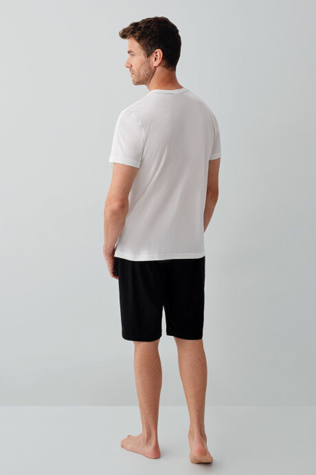 Rolypoly Erkek Bisiklet Yaka Baskılı Yazlık Regular Fit Beyaz Bermuda Takım RP3754-S-V1 - 5