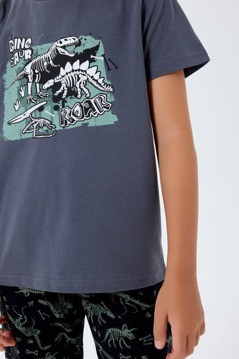 Rolypoly Erkek Çocuk %100 Pamuk Bisiklet Yaka Baskılı Yazlık Regular Fit Gri Bermuda Takım RP3742-C-V1 - 3
