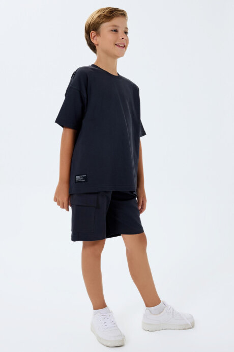 Rolypoly Erkek Çocuk %100 Pamuk Bisiklet Yaka Baskısız Yazlık Oversize Fit Gri Bermuda Takım RP3765-C-V1 - 2