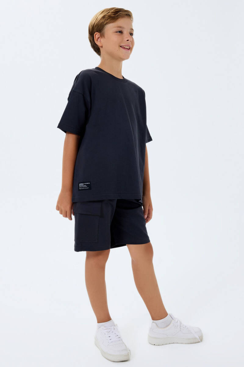 Rolypoly Erkek Çocuk %100 Pamuk Bisiklet Yaka Baskısız Yazlık Oversize Fit Gri Bermuda Takım RP3765-C-V1 - 2