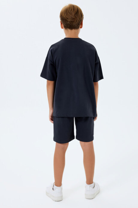 Rolypoly Erkek Çocuk %100 Pamuk Bisiklet Yaka Baskısız Yazlık Oversize Fit Gri Bermuda Takım RP3765-C-V1 - 4