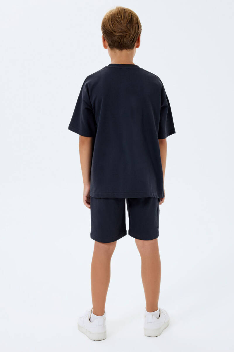 Rolypoly Erkek Çocuk %100 Pamuk Bisiklet Yaka Baskısız Yazlık Oversize Fit Gri Bermuda Takım RP3765-C-V1 - 4