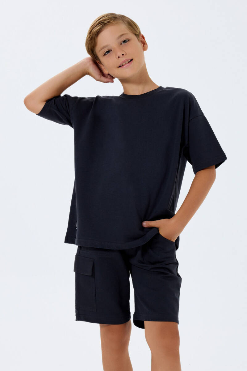 Rolypoly Erkek Çocuk %100 Pamuk Bisiklet Yaka Baskısız Yazlık Oversize Fit Gri Bermuda Takım RP3765-C-V1 - 5