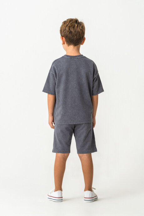 Rolypoly Erkek Çocuk Bisiklet Yaka Baskılı Yazlık Oversize Fit Gri Bermuda Takım RP3728-C-V1 - 5