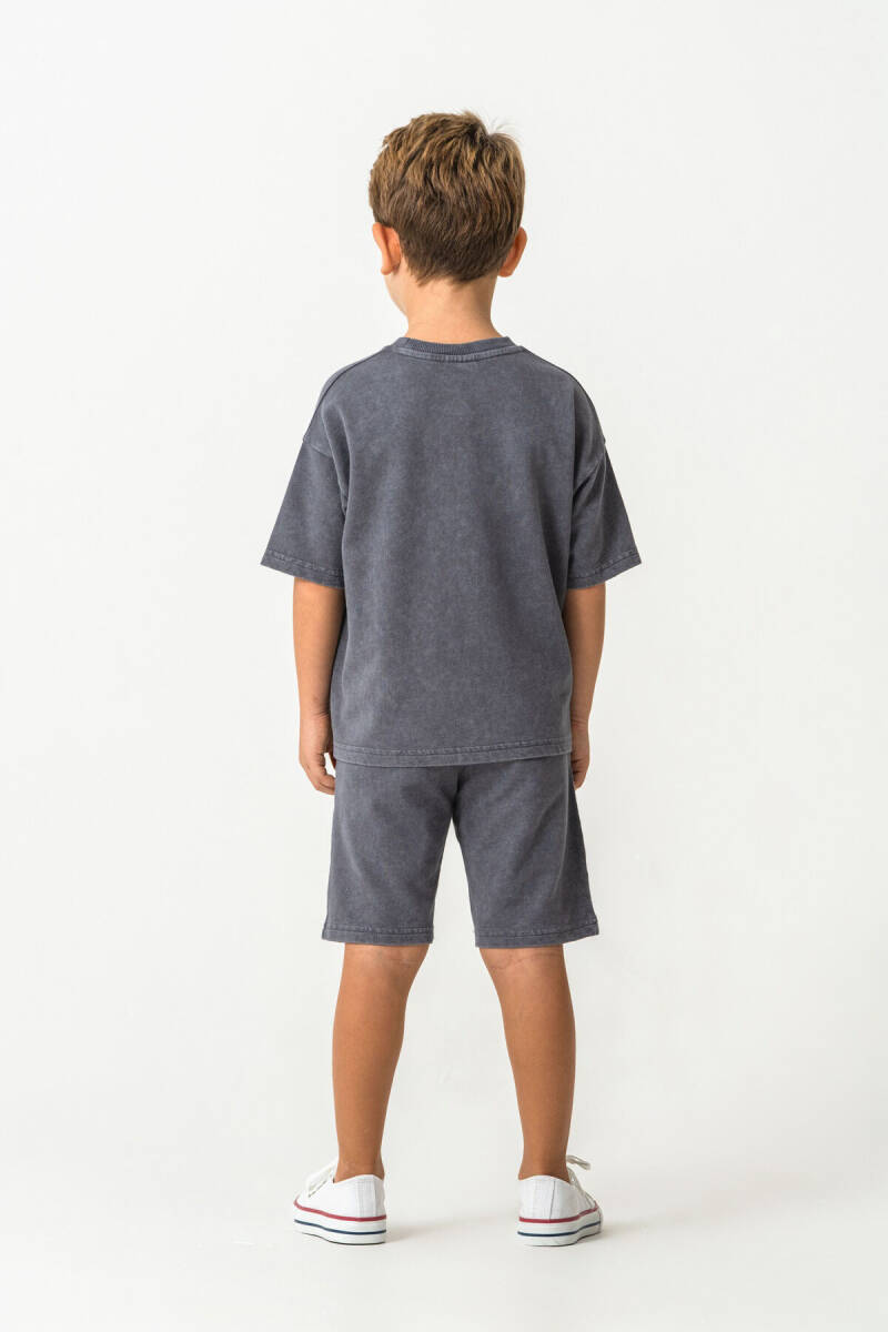 Rolypoly Erkek Çocuk Bisiklet Yaka Baskılı Yazlık Oversize Fit Gri Bermuda Takım RP3728-C-V1 - 5