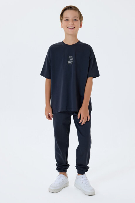 Rolypoly Erkek Çocuk %100 Pamuk Bisiklet Yaka Baskılı Yazlık Oversize Fit Gri Eşofman Takımı RP3768-C-V2 - 2