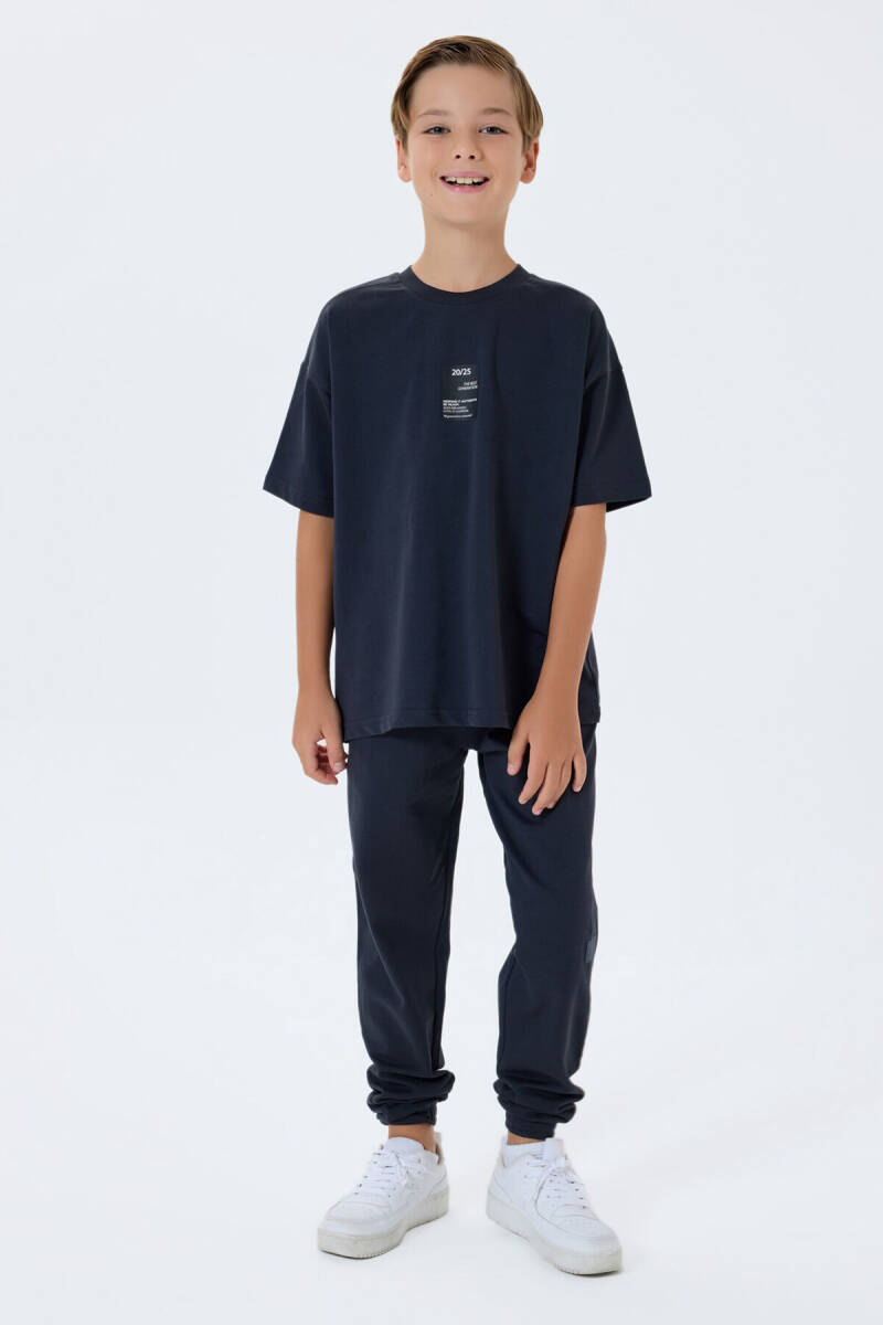 Rolypoly Erkek Çocuk %100 Pamuk Bisiklet Yaka Baskılı Yazlık Oversize Fit Gri Eşofman Takımı RP3768-C-V2 - 2