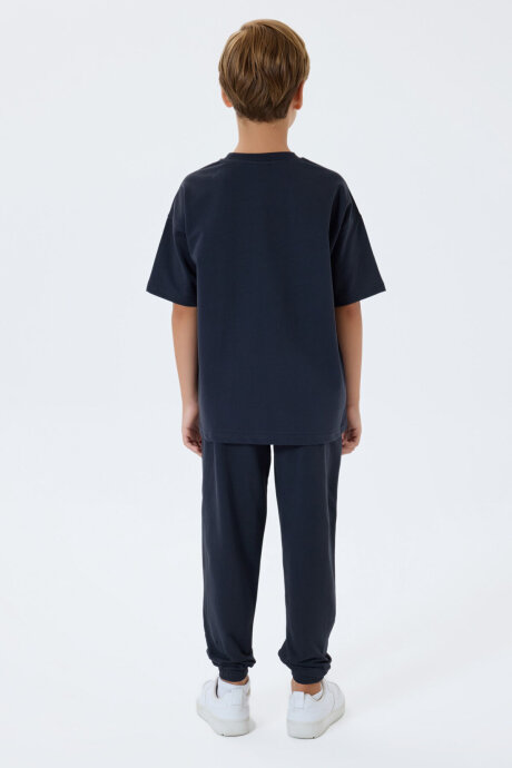 Rolypoly Erkek Çocuk %100 Pamuk Bisiklet Yaka Baskılı Yazlık Oversize Fit Gri Eşofman Takımı RP3768-C-V2 - 4
