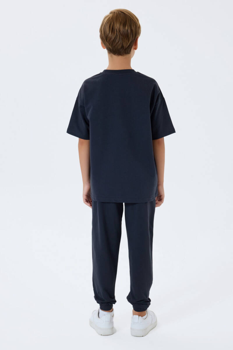 Rolypoly Erkek Çocuk %100 Pamuk Bisiklet Yaka Baskılı Yazlık Oversize Fit Gri Eşofman Takımı RP3768-C-V2 - 4