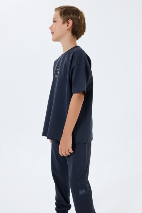 Rolypoly Erkek Çocuk %100 Pamuk Bisiklet Yaka Baskılı Yazlık Oversize Fit Gri Eşofman Takımı RP3768-C-V2 - 5