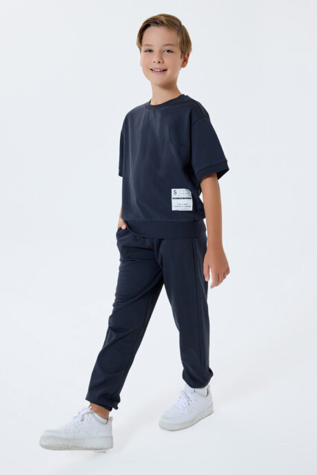 Rolypoly Erkek Çocuk %100 Pamuk Bisiklet Yaka Baskılı Yazlık Oversize Fit Gri Eşofman Takımı RP3767-C-V1 